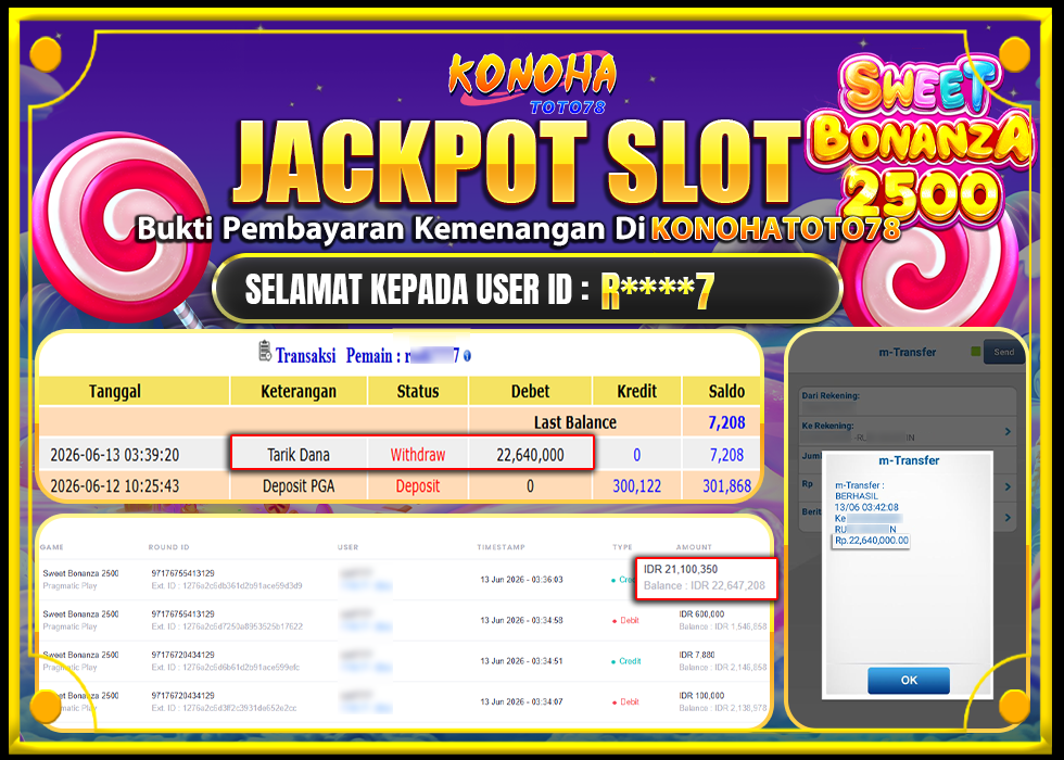KONOHATOTO78 JACKPOT SWEET BONANZA 2500 Rp.22.640.000,-LUNAS